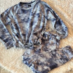 Gap Cloud Sky Blue and White Tye Dye Sweatshirt and Jogger Set Women's Small